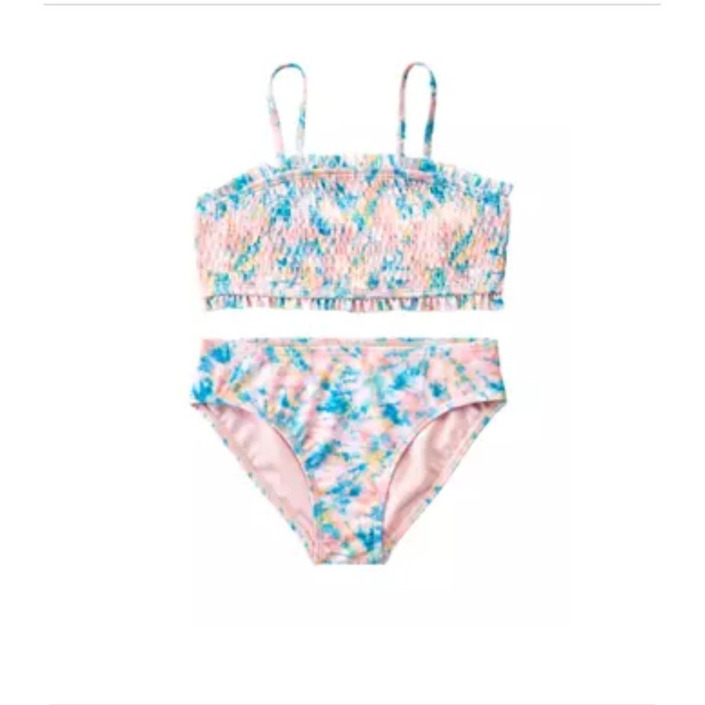 Crown & Ivy Girls Tie Dye‎ Swimsuit  Smocked Ruffle Trim Pink Blue Cute size 16